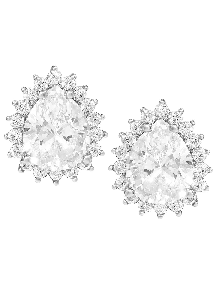 Peora Oval Blossom Stud Earrings - Silver