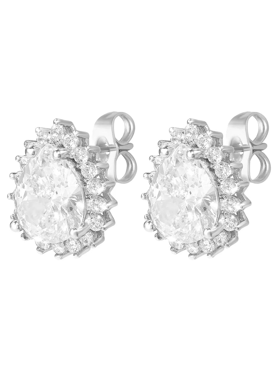 Peora Oval Blossom Stud Earrings - Silver