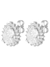 Peora Oval Blossom Stud Earrings - Silver