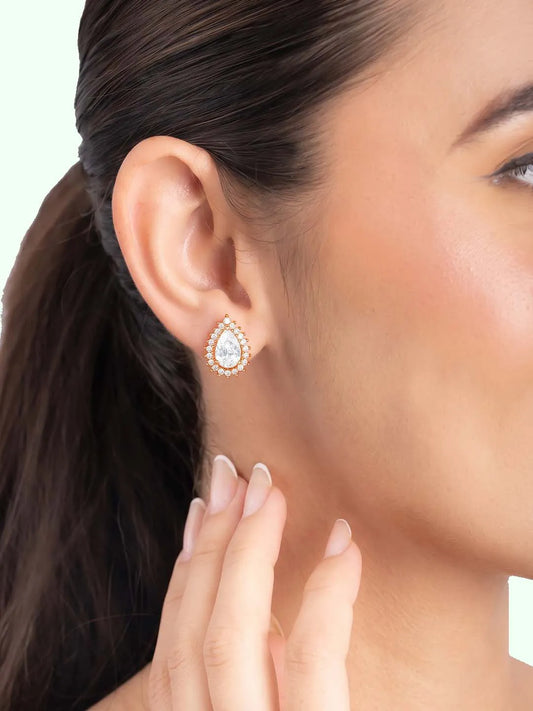 Peora Daisy CZ Stud Earrings - Rose Gold