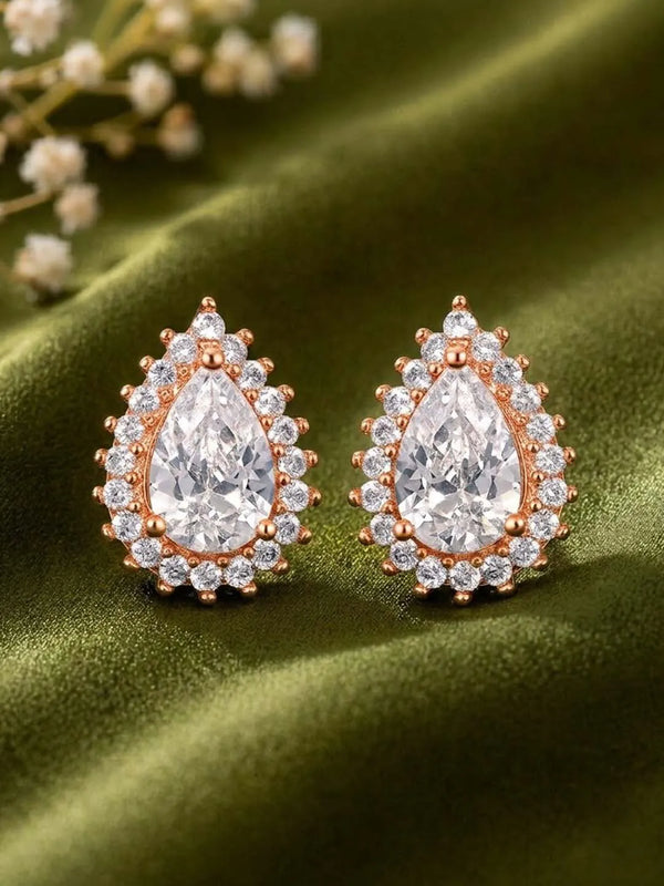 Peora Daisy CZ Stud Earrings - Rose Gold