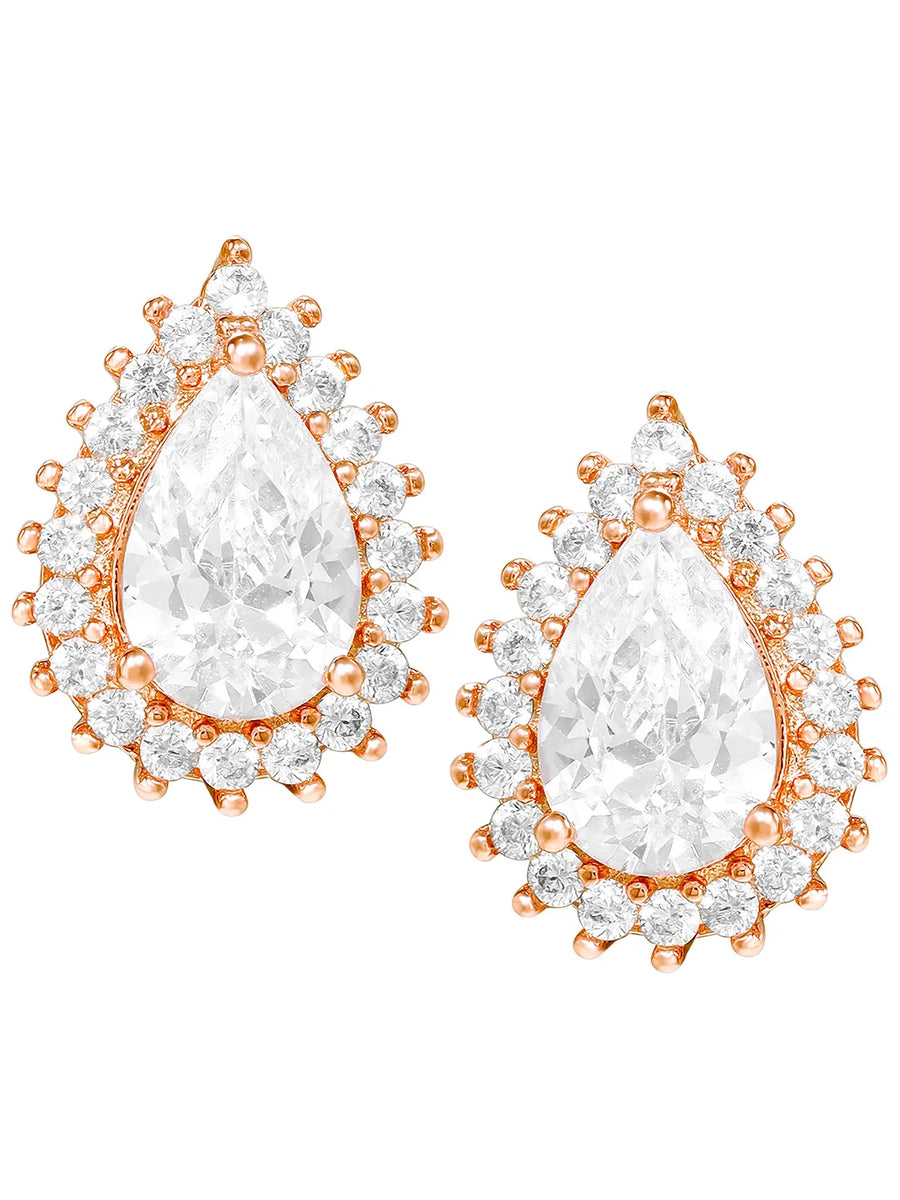 Peora Daisy CZ Stud Earrings - Rose Gold