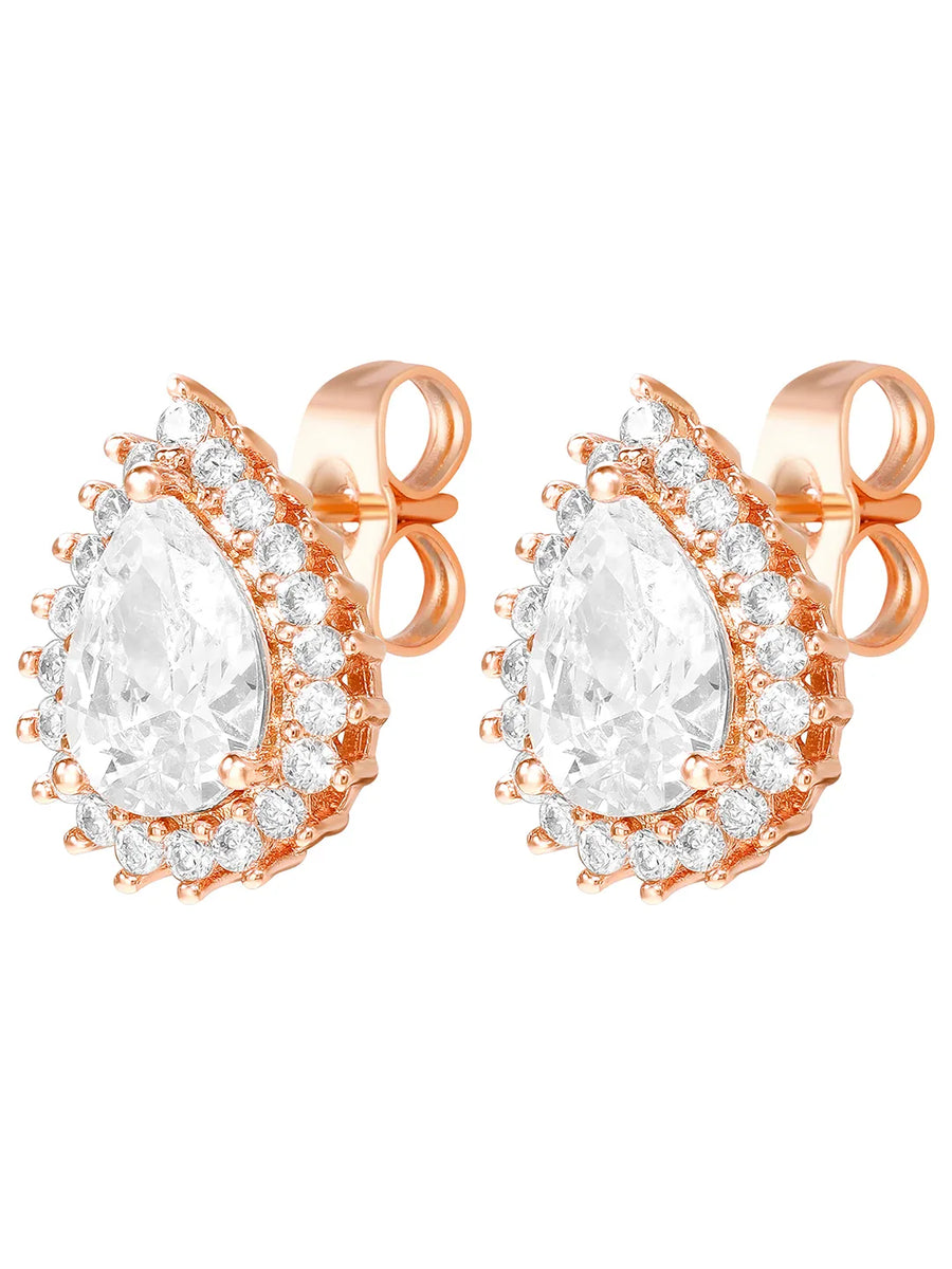 Peora Daisy CZ Stud Earrings - Rose Gold