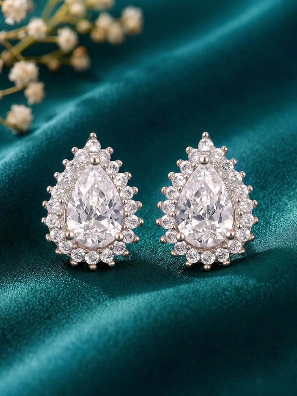 Peora Daisy CZ Stud Earrings - Silver