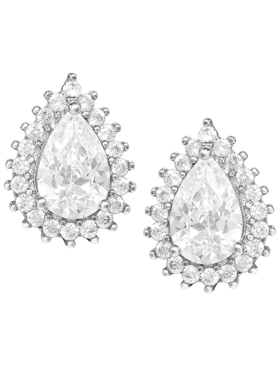 Peora Daisy CZ Stud Earrings - Silver