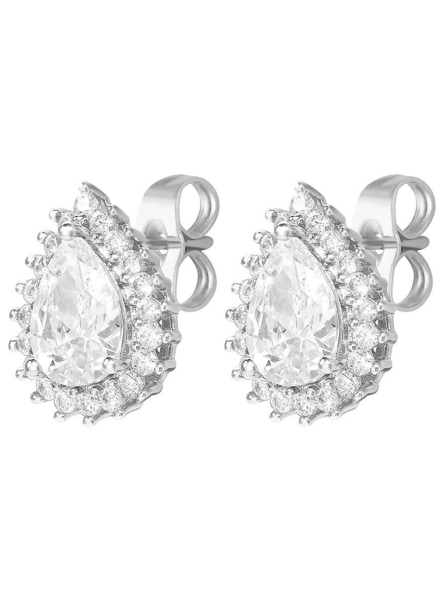 Peora Daisy CZ Stud Earrings - Silver
