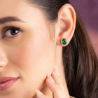 Peora Oval Emerald Stud Earrings - Rose Gold