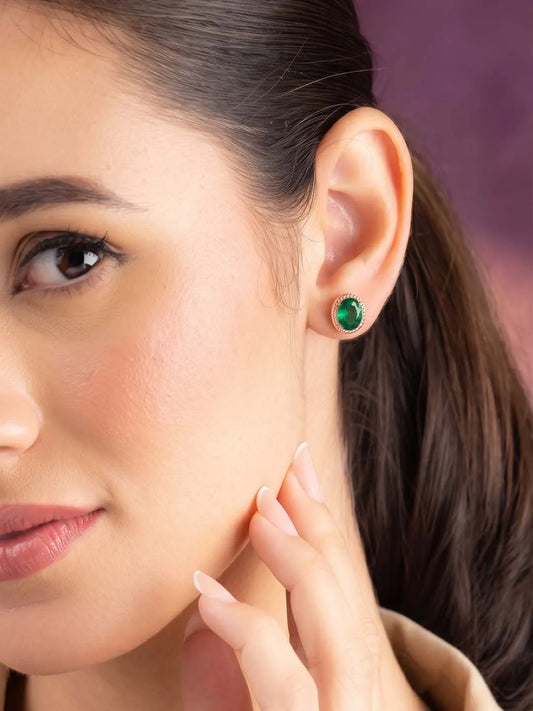 Peora Oval Emerald Stud Earrings - Rose Gold