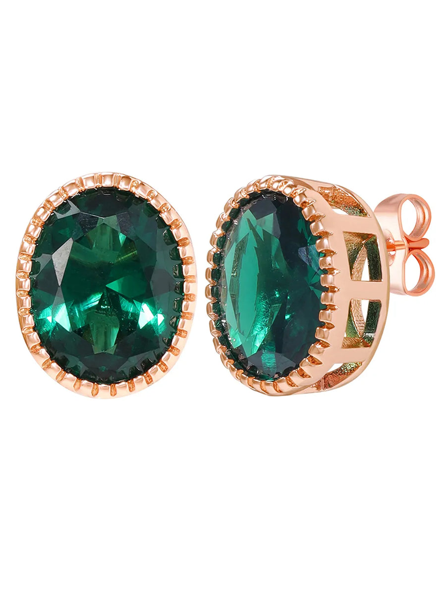 Peora Oval Emerald Stud Earrings - Rose Gold
