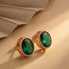 Peora Oval Emerald Stud Earrings - Rose Gold