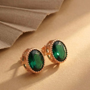 Peora Oval Emerald Stud Earrings - Rose Gold