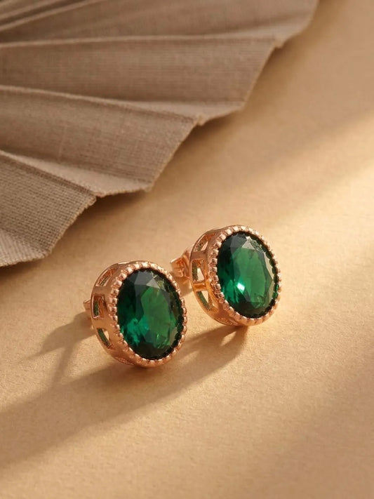 Peora Oval Emerald Stud Earrings - Rose Gold