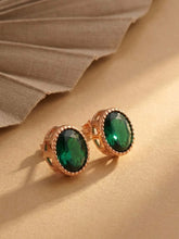 Peora Oval Emerald Stud Earrings - Rose Gold