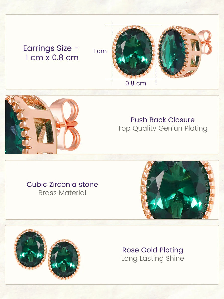 Peora Oval Emerald Stud Earrings - Rose Gold