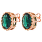Peora Oval Emerald Stud Earrings - Rose Gold