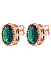 Peora Oval Emerald Stud Earrings - Rose Gold