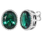 Peora Oval Emerald Stud Earrings - Silver