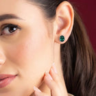 Peora Oval Emerald Stud Earrings - Silver