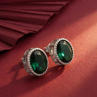 Peora Oval Emerald Stud Earrings - Silver