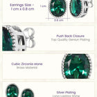 Peora Oval Emerald Stud Earrings - Silver