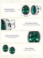 Peora Oval Emerald Stud Earrings - Silver