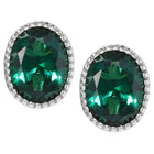 Peora Oval Emerald Stud Earrings - Silver