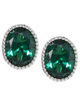 Peora Oval Emerald Stud Earrings - Silver