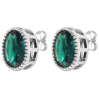 Peora Oval Emerald Stud Earrings - Silver