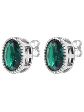 Peora Oval Emerald Stud Earrings - Silver