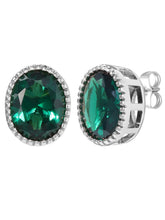 Peora Oval Emerald Stud Earrings - Silver