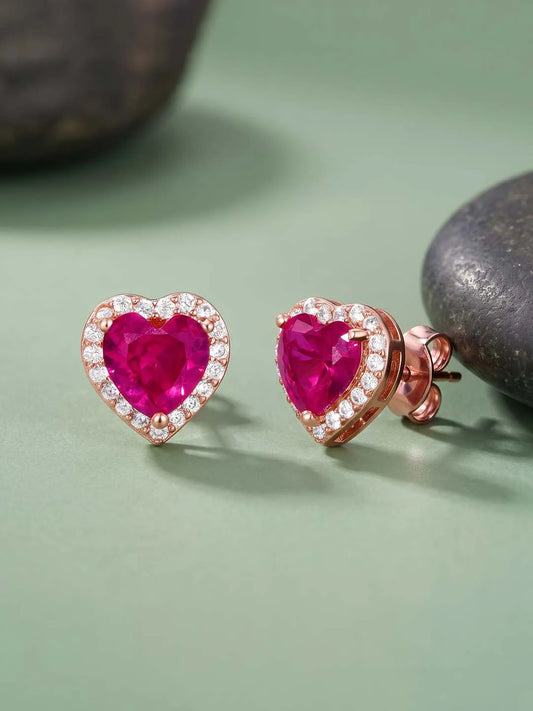 Peora Heart Ruby Stud Earrings - Rose Gold