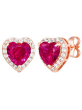 Peora Heart Ruby Stud Earrings - Rose Gold