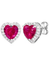 Peora Heart Ruby Stud Earrings - Silver