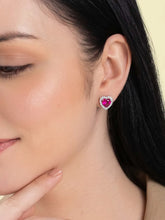 Peora Heart Ruby Stud Earrings - Silver