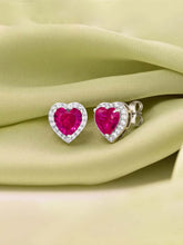 Peora Heart Ruby Stud Earrings - Silver