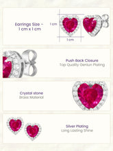 Peora Heart Ruby Stud Earrings - Silver