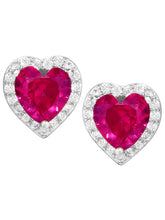 Peora Heart Ruby Stud Earrings - Silver