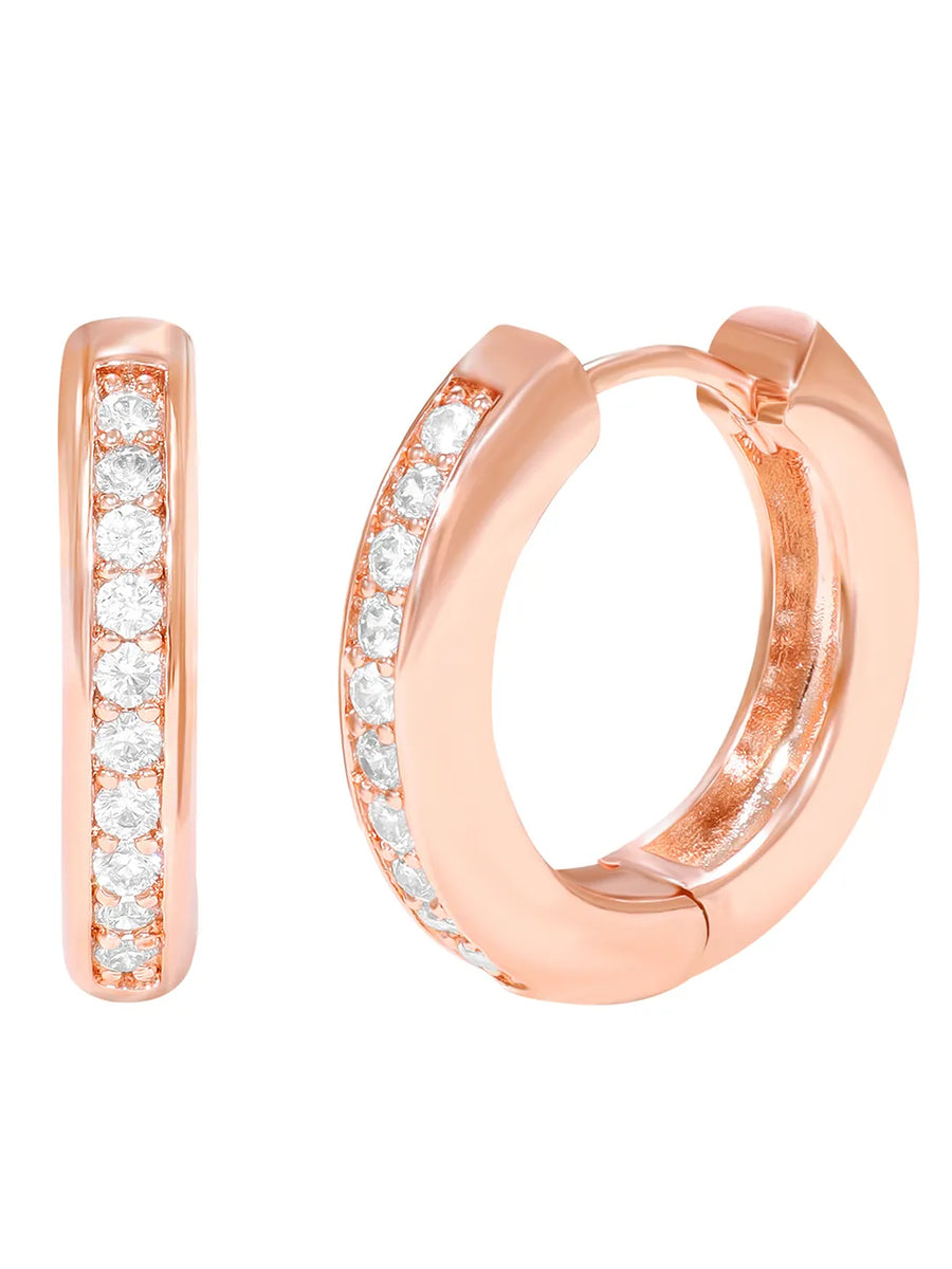 Peora Minimal CZ Hoop Earrings - Rose Gold