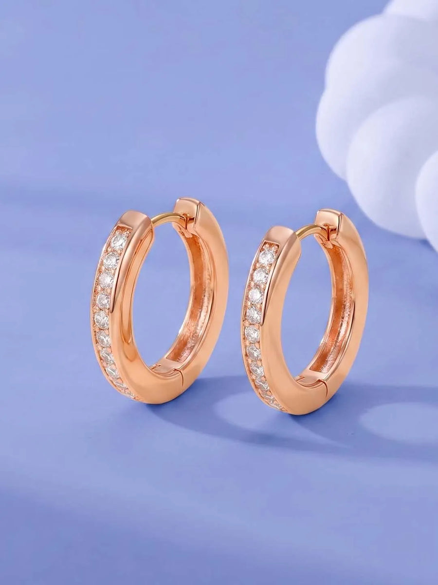 Peora Minimal CZ Hoop Earrings - Rose Gold