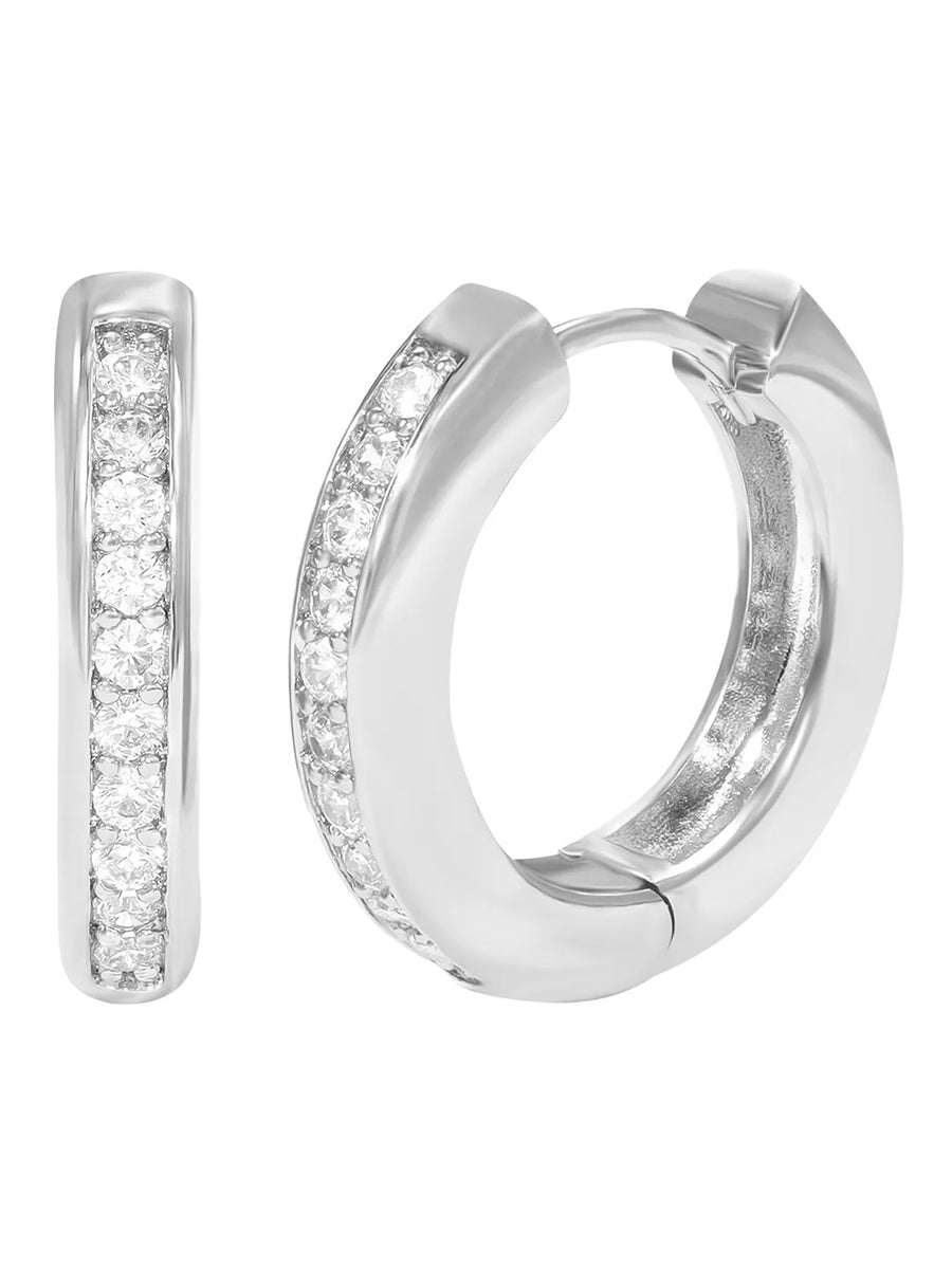 Peora Minimal CZ Hoop Earrings - Silver