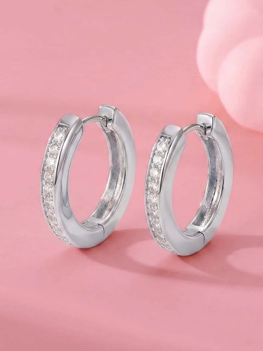 Peora Rhodium Plated Minimal CZ Hoop Earrings