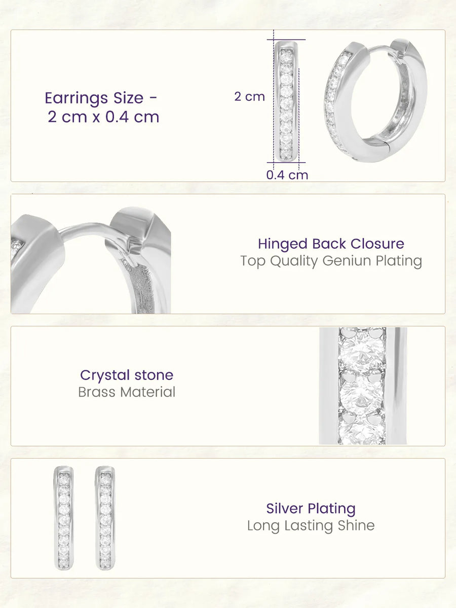 Peora Minimal CZ Hoop Earrings - Silver