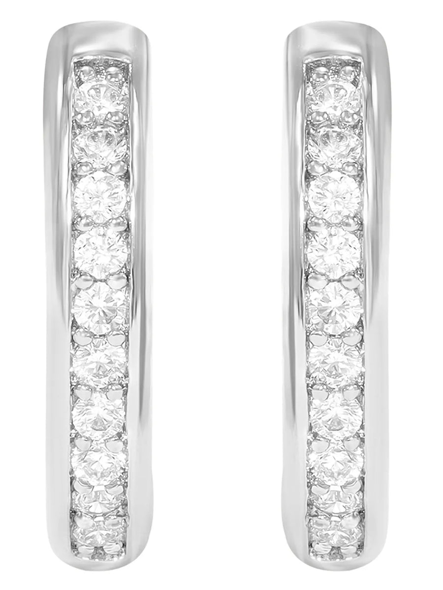Peora Minimal CZ Hoop Earrings - Silver