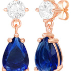 Peora Rose Gold Plated Pear Blue Stone Earrings