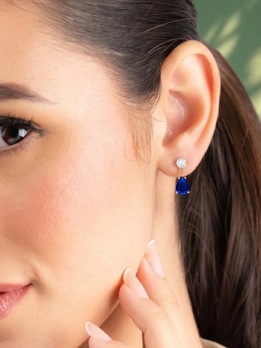 Peora Pear Blue Stone Earrings - Rose Gold