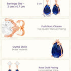 Peora Rose Gold Plated Pear Blue Stone Earrings