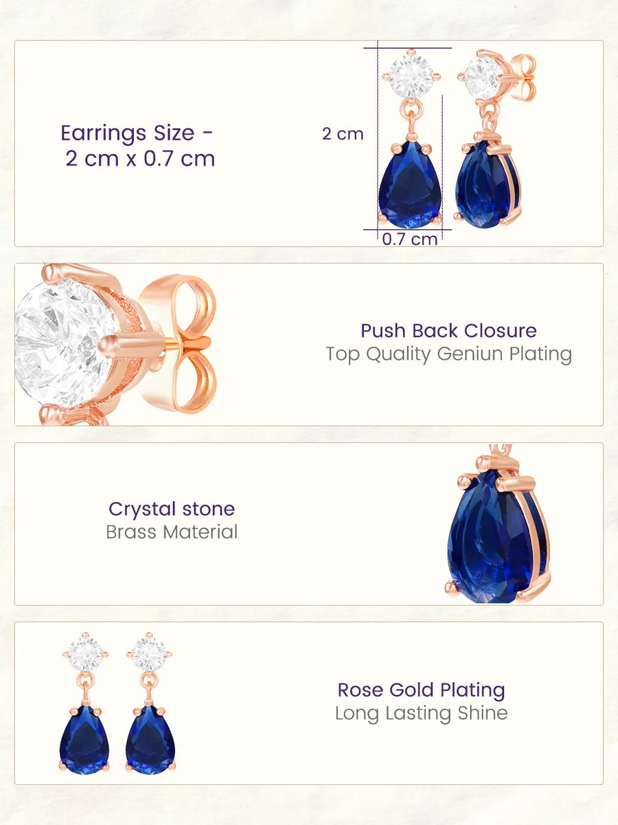 Peora Pear Blue Stone Earrings - Rose Gold
