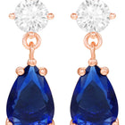 Peora Rose Gold Plated Pear Blue Stone Earrings