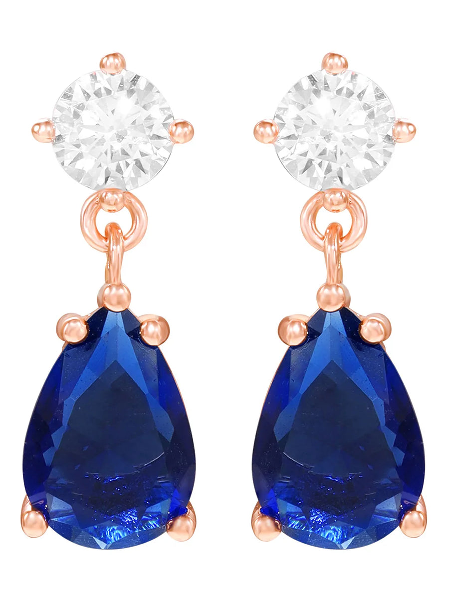 Peora Pear Blue Stone Earrings - Rose Gold