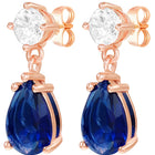 Peora Rose Gold Plated Pear Blue Stone Earrings